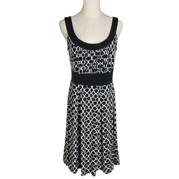 East 5th Womens Petite Medium PM Black White Dress Sleeveless Scoop Neck Waffle - Picture 1 of 12